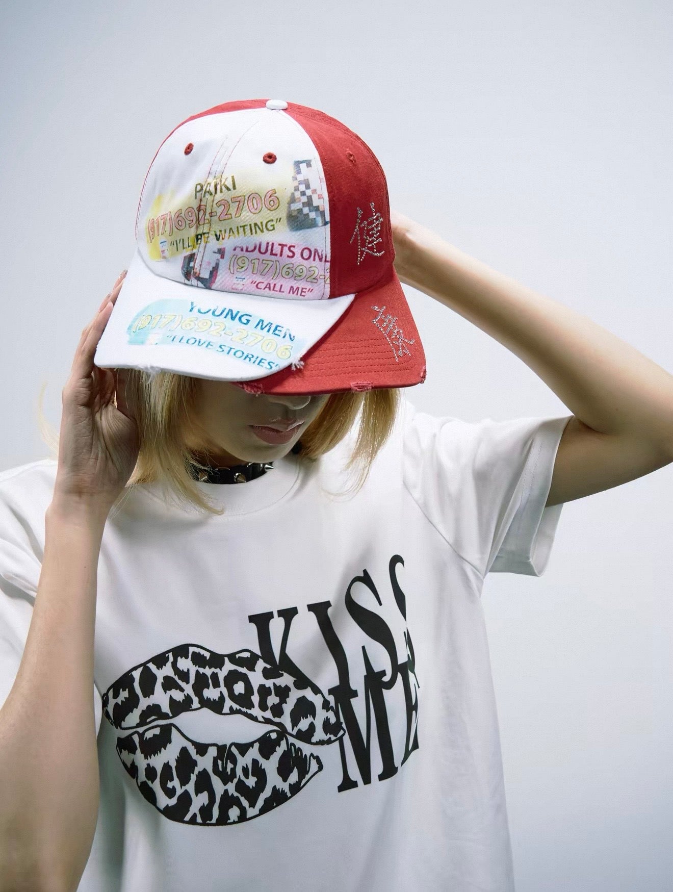 PAIKI|Retro Flyer Slogan Printed Two-Tone Baseball Cap