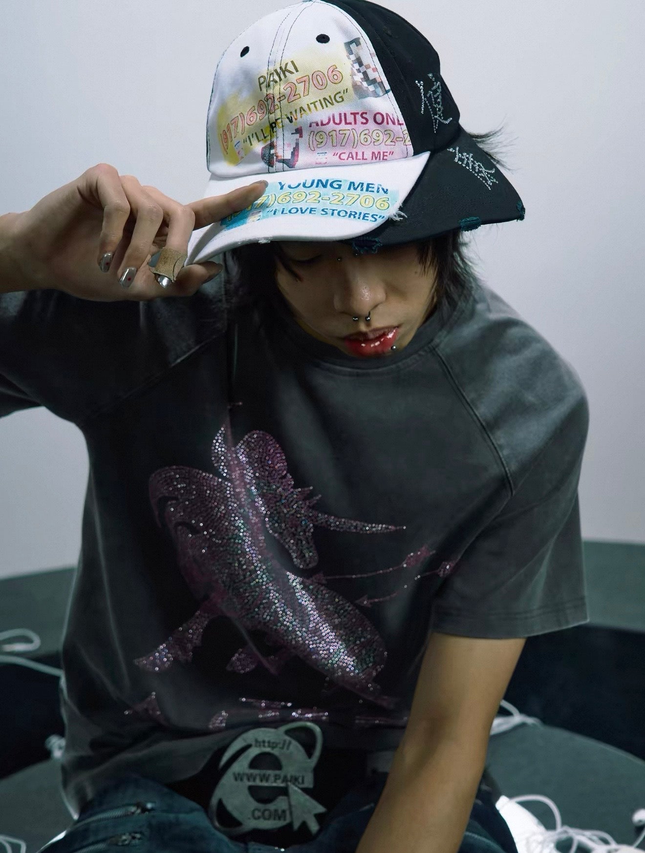 PAIKI|Retro Flyer Slogan Printed Two-Tone Baseball Cap