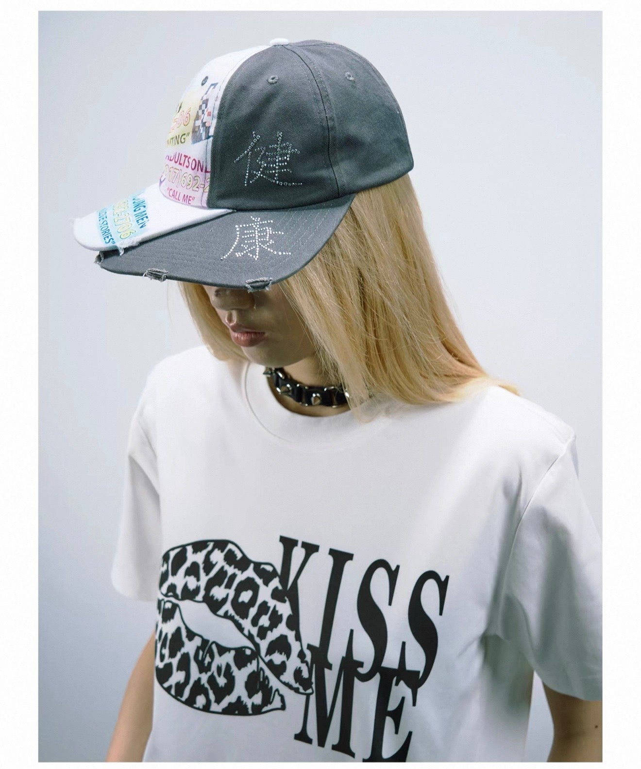 PAIKI|Retro Flyer Slogan Printed Two-Tone Baseball Cap