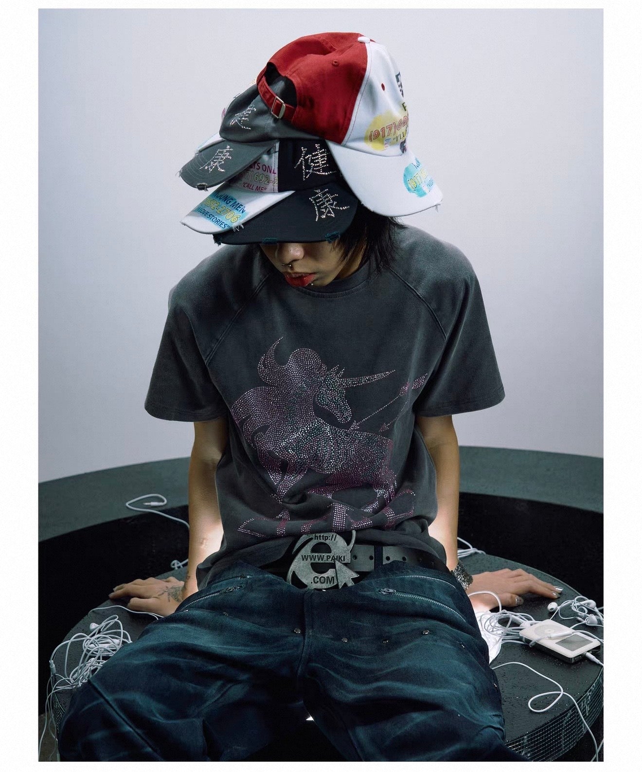 PAIKI|Retro Flyer Slogan Printed Two-Tone Baseball Cap